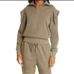 Frame Sweater Womens Military Green Shoulder Detail Half Zip Sweatshirt Size XS